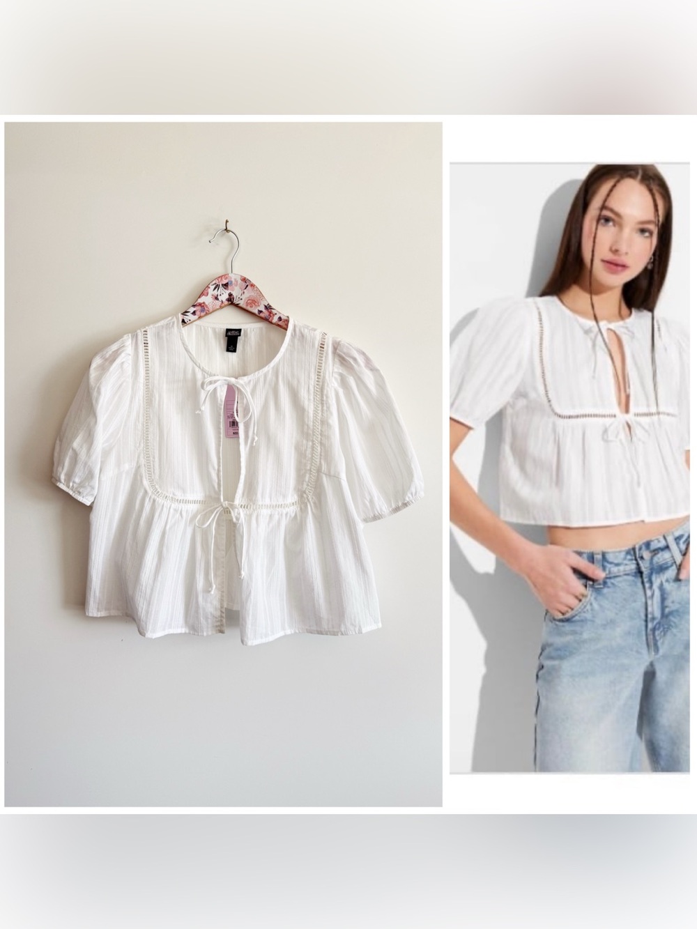 NWT WILD FABLE Women's Puff Sleeve Flyaway Blouse Bow White M Medium
